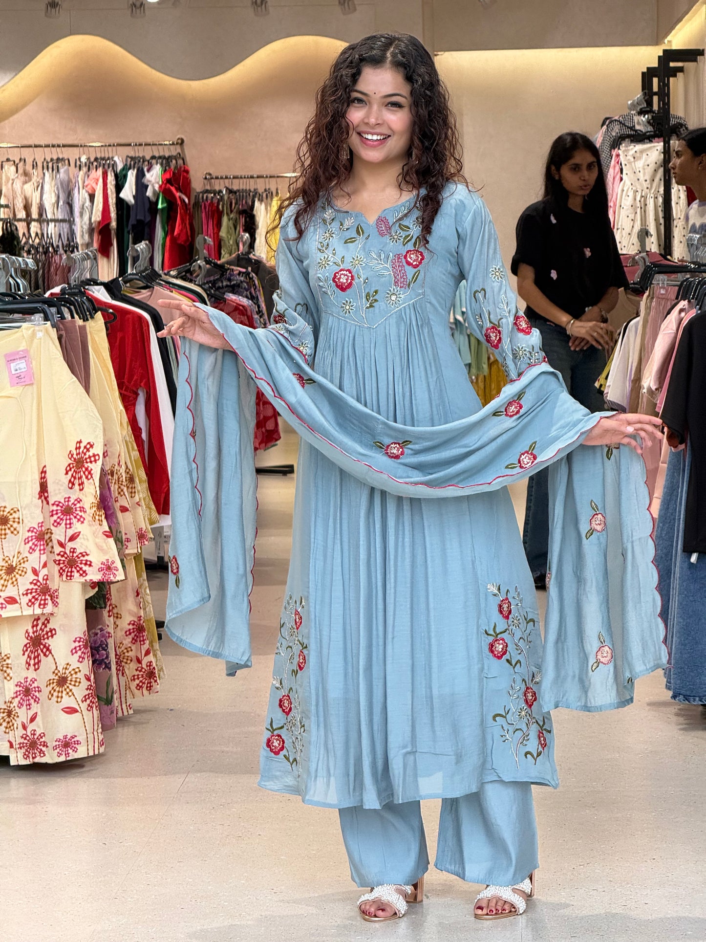 Sequence embroidered partywear 3 piece suit set