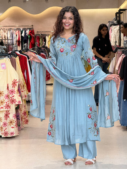 Sequence embroidered partywear 3 piece suit set