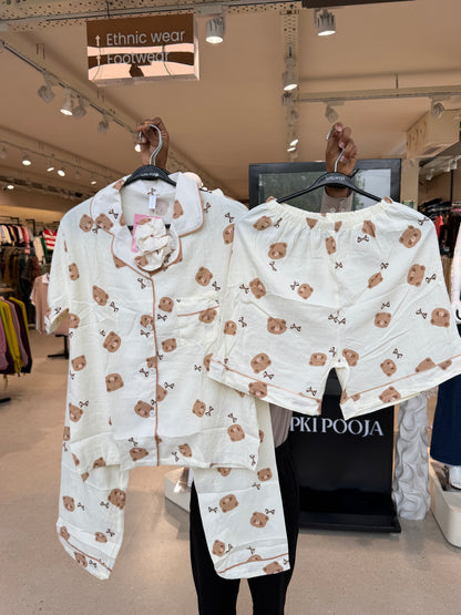 Teddy bow 4 piece night suit