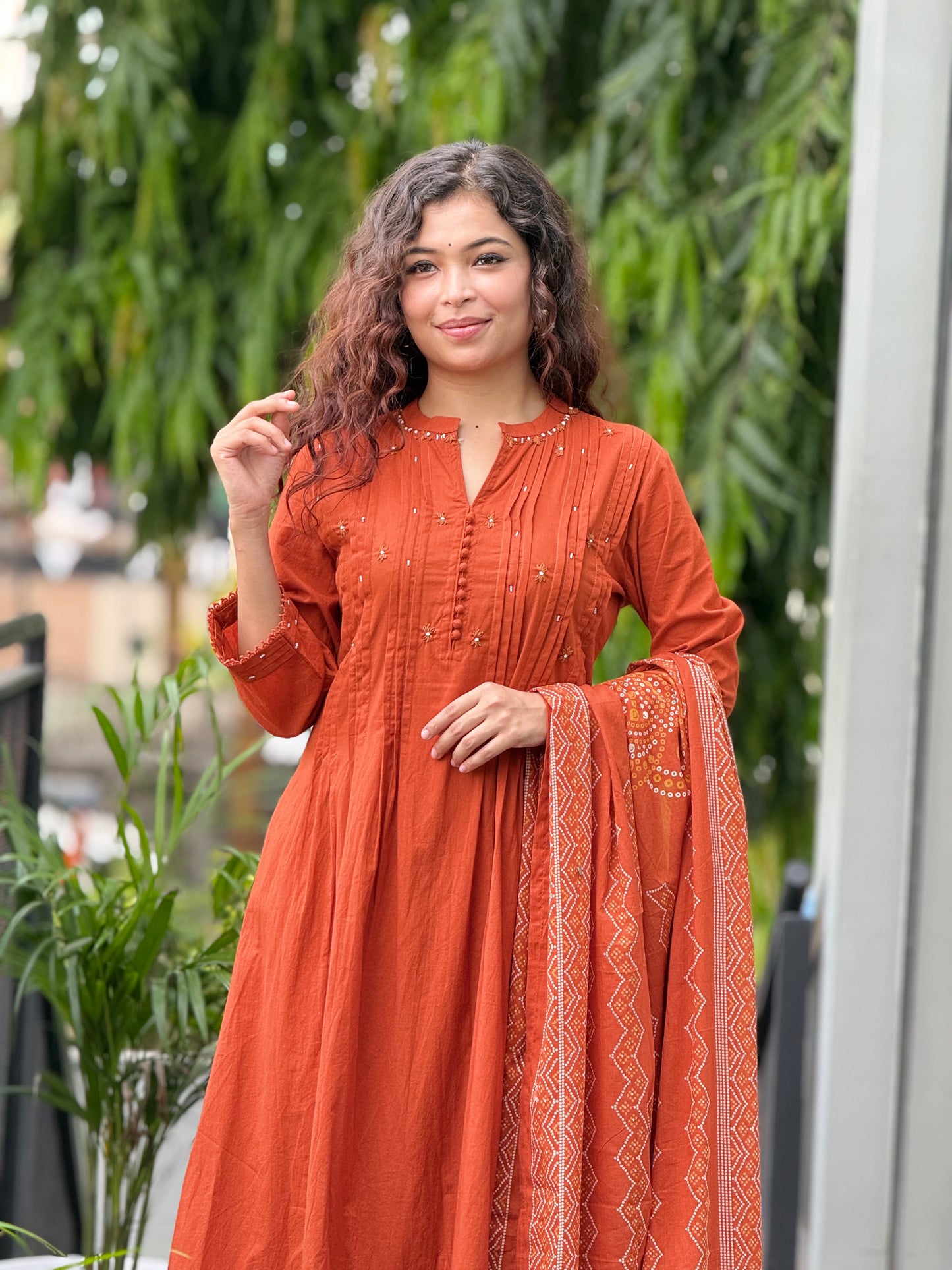 3 piece rust cotton suit set