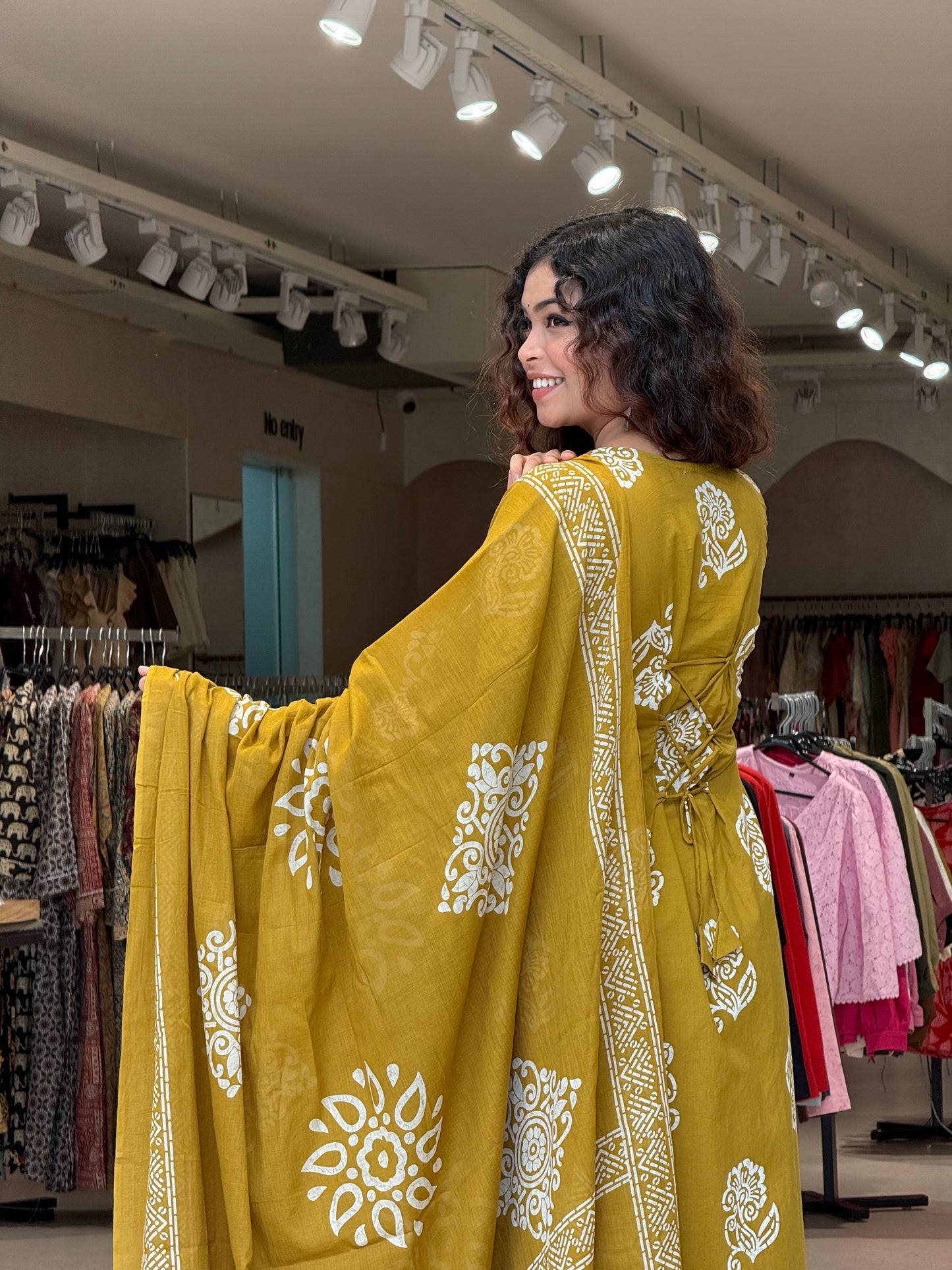 Mustard yellow full sleeves cotton 3 piece suit set
