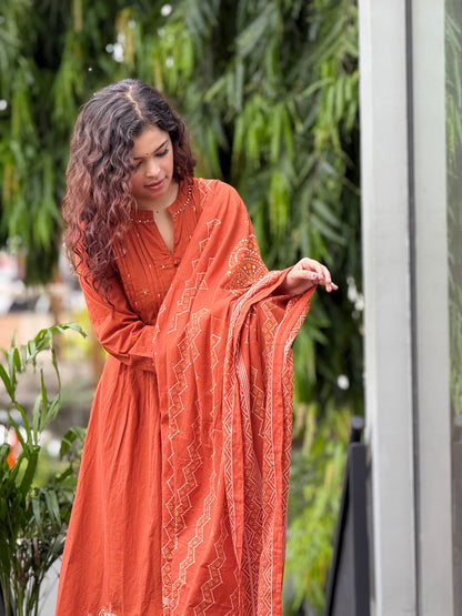 3 piece rust cotton suit set