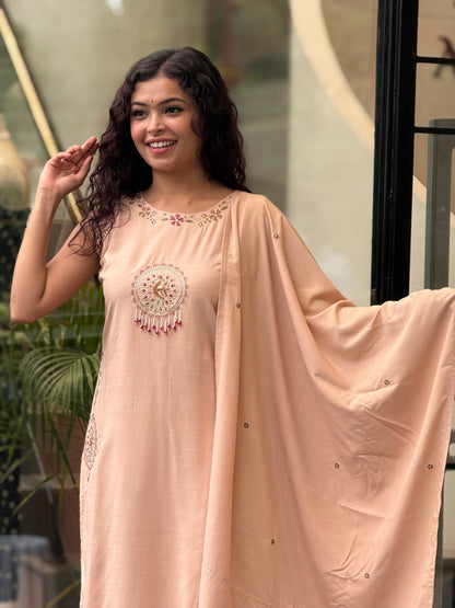 peach 3 piece partywear suit set