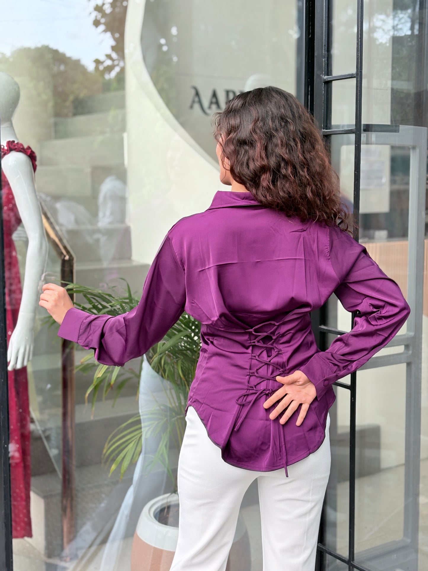 Corset Back Satin Shirt