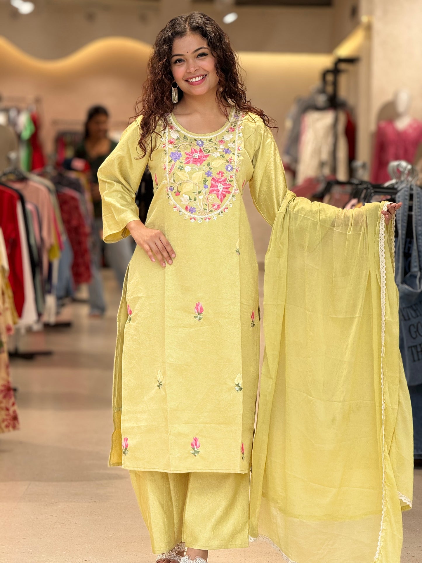 Thread embroidered 3 piece partywear suit set