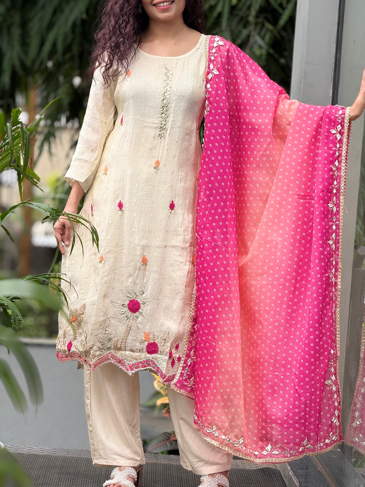 mirror work partywear 3 piece suit set