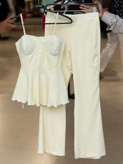 Sweetheart Neck Peplum Top & Flared Pants Co-Ord Set