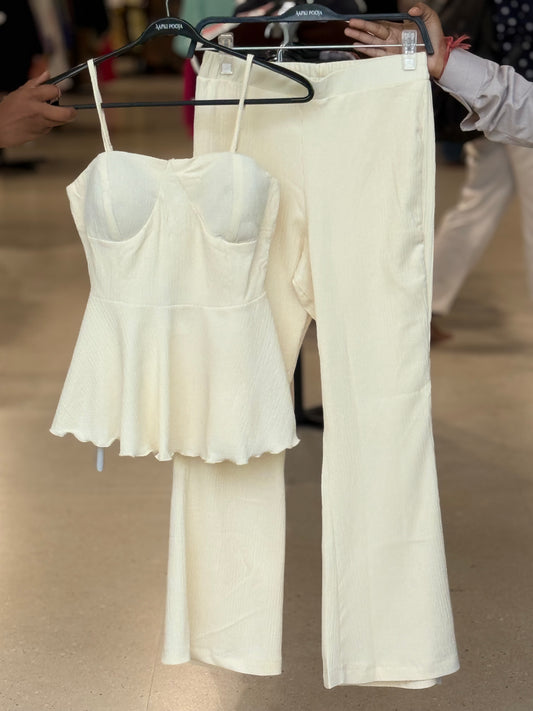 Sweetheart Neck Peplum Top & Flared Pants Co-Ord Set