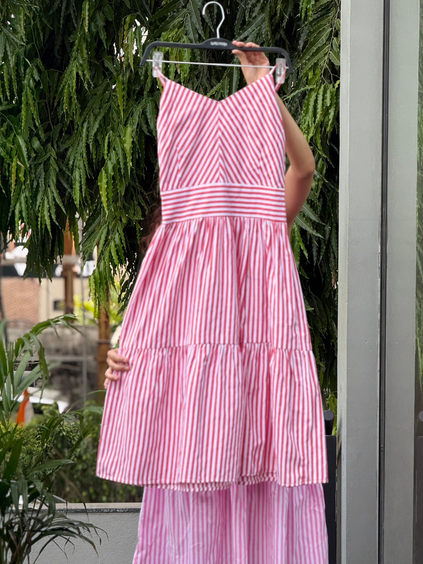 Strip horizontal lining detail middy one piece dress