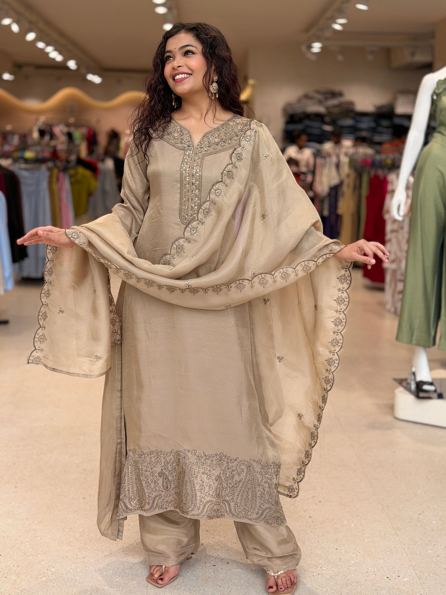 3 piece sequence and stone work suit set
