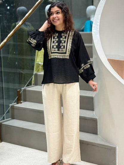neck embroidered top