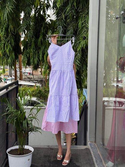 Strip horizontal lining detail middy one piece dress