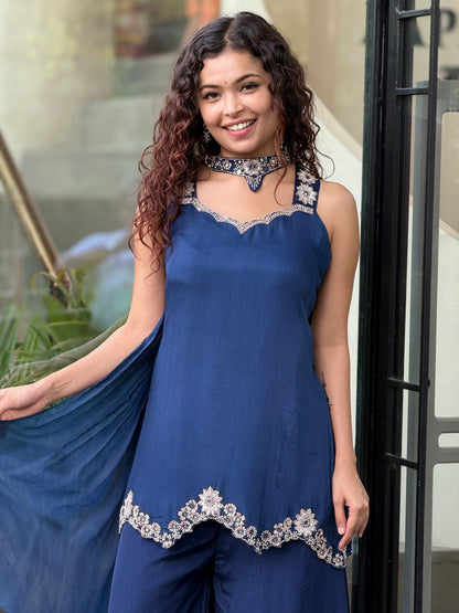 Partywear 3 piece plaazo suit set