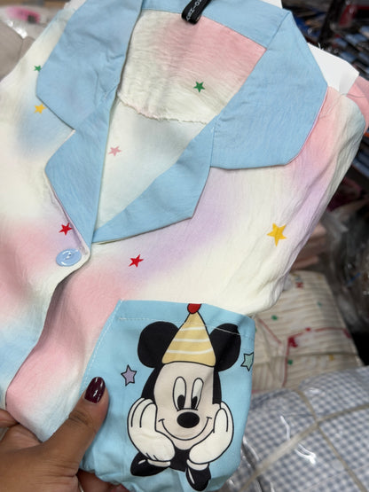 tie die micky print 3 piece night dress