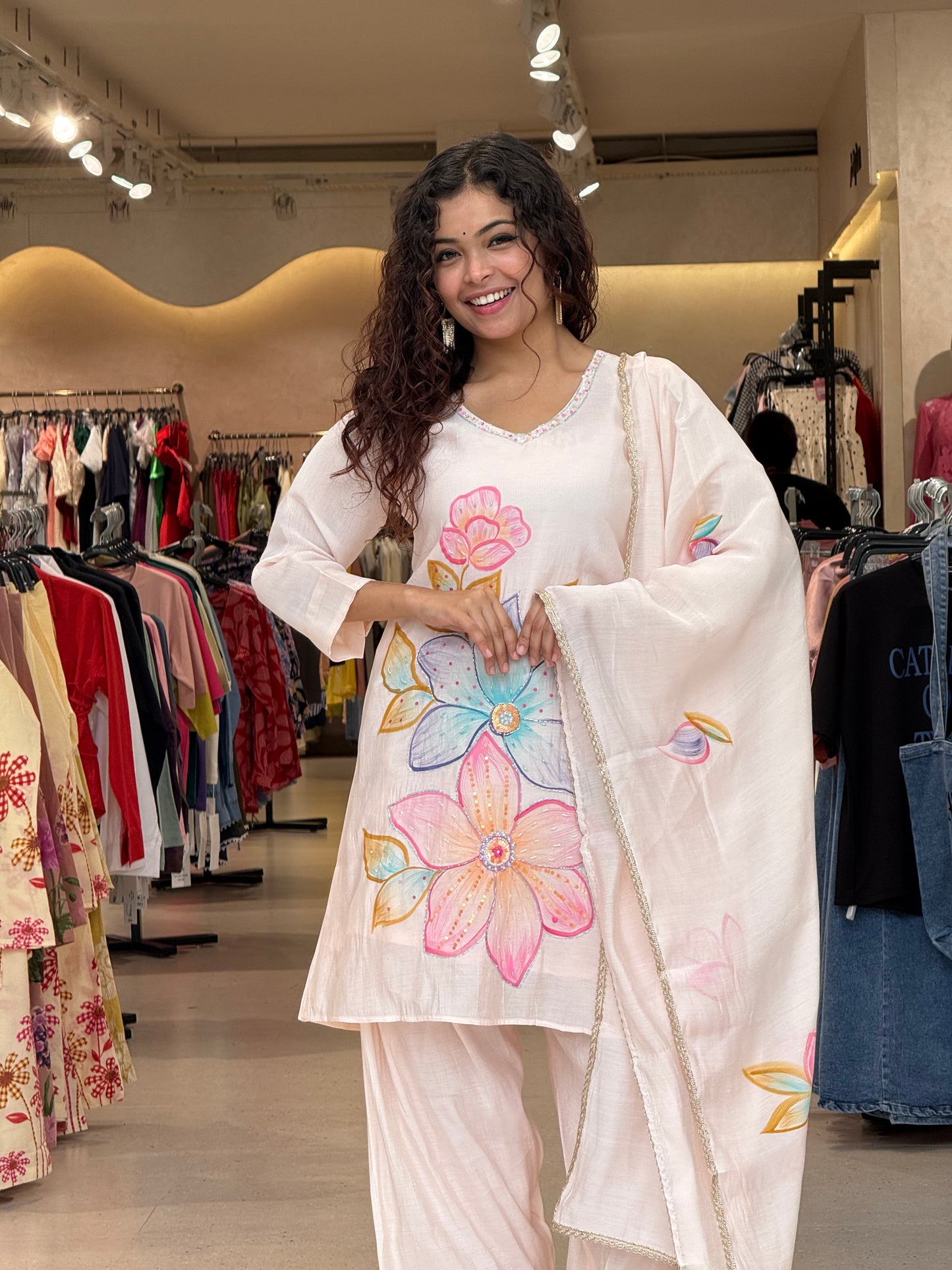 Printed stone sequence partywear three piece suit set