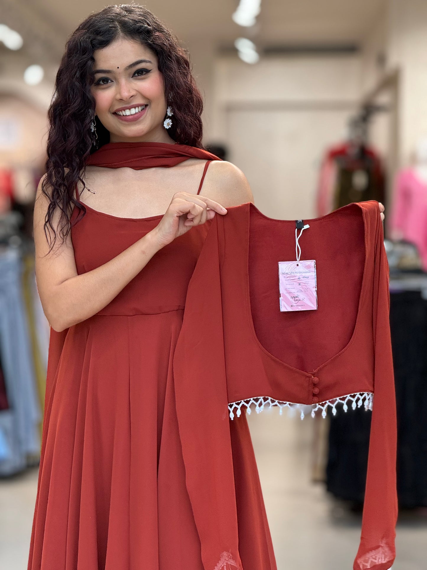 Rust Red Georgette four-Piece Ghera Suit Set