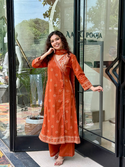 Embroidered Cotton Kurta Set with Dupatta