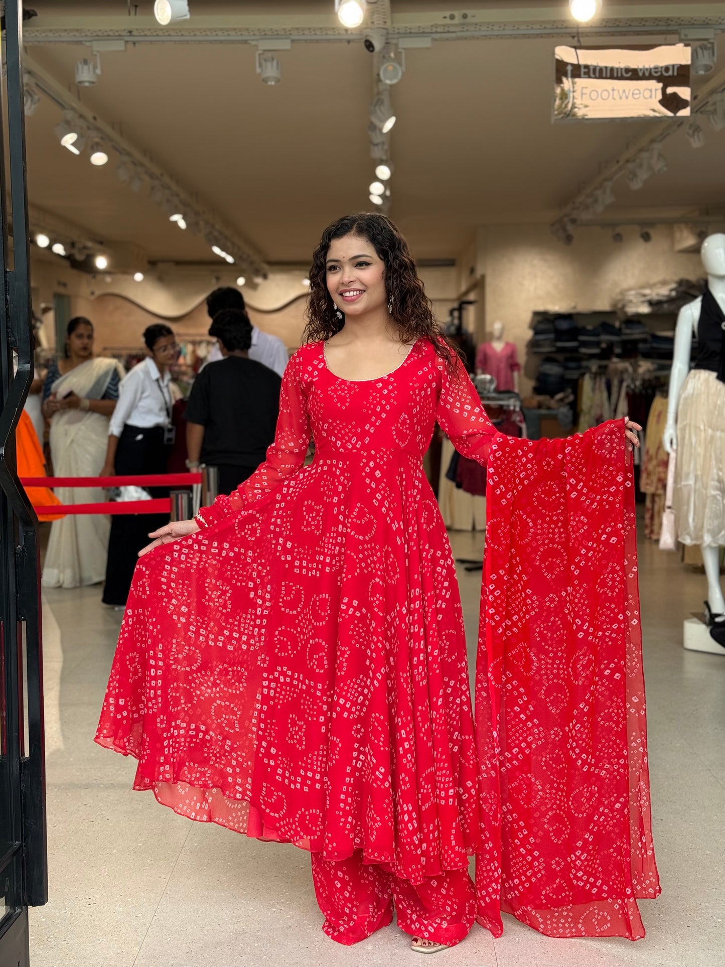 Red bandhani anarkali suit set