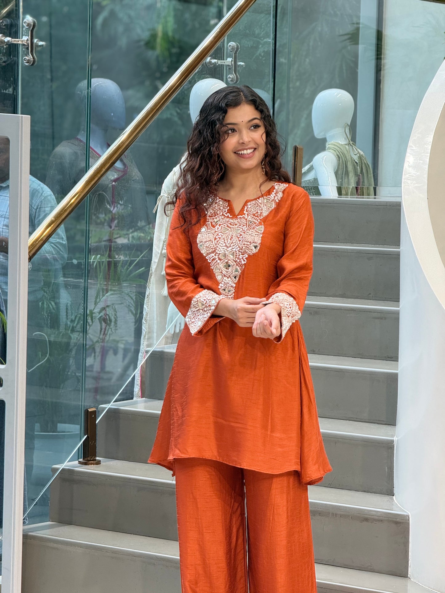 Rust Orange handwork kurta  Palazzo Set