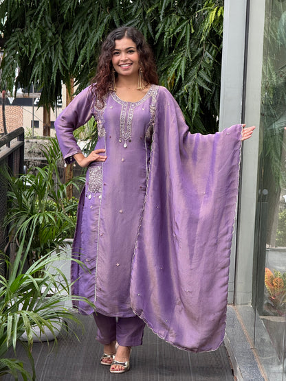 Lavender stone work 3 piece suit set