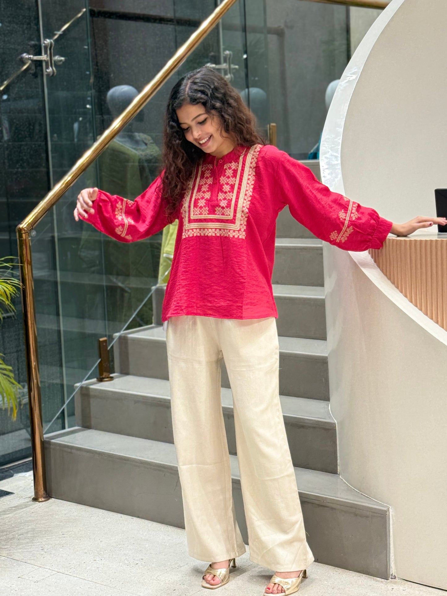 neck embroidered top