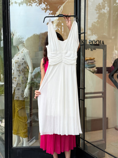 Ruched Mesh Midi Dress