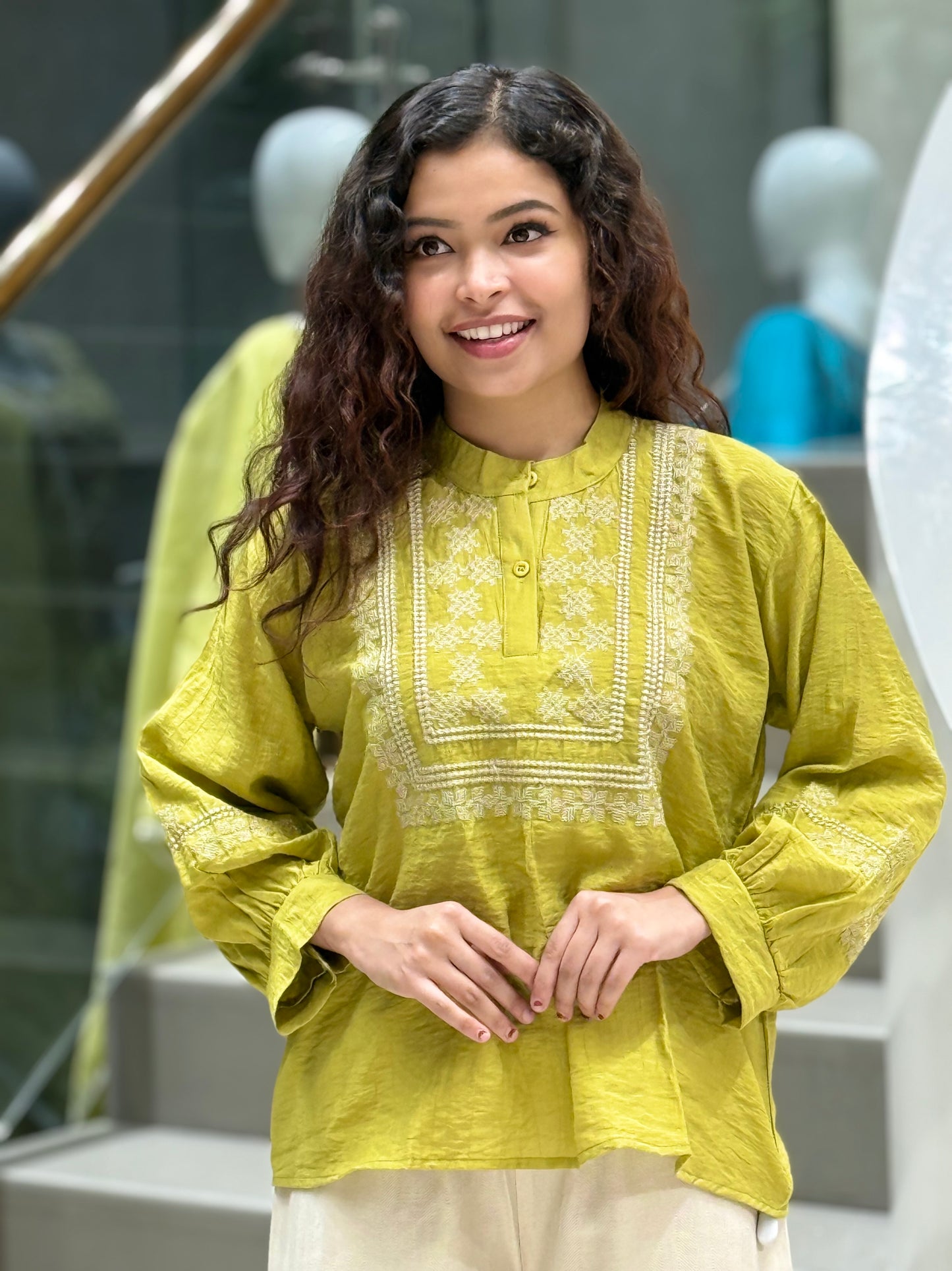 neck embroidered top