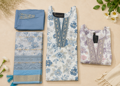 3-Piece Suit Set with Embroidered Neckline