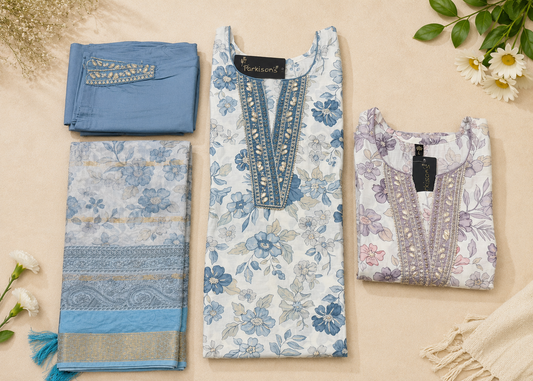 3-Piece Suit Set with Embroidered Neckline