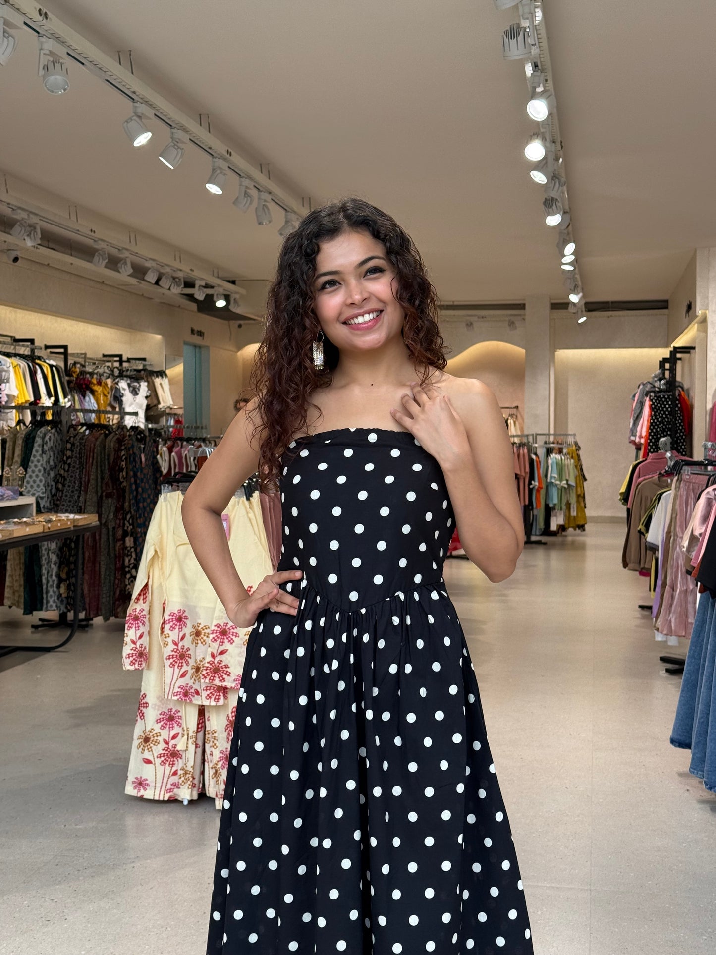 Polka dot tube one piece dress