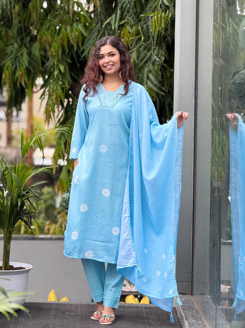neckline work 3 piece suit set