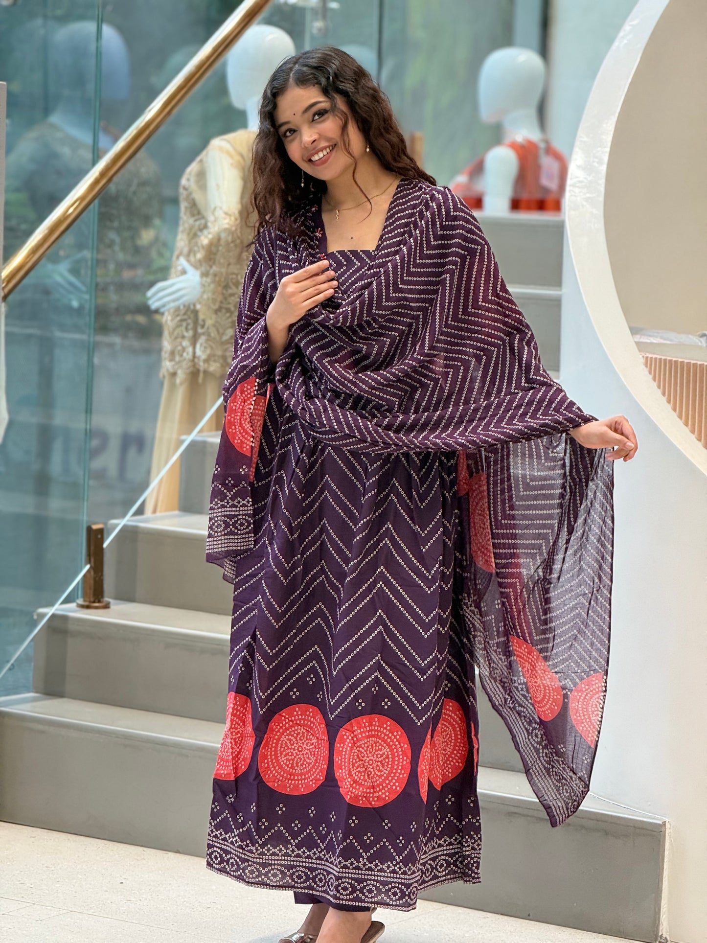 Bandhani print 3 piece suit set