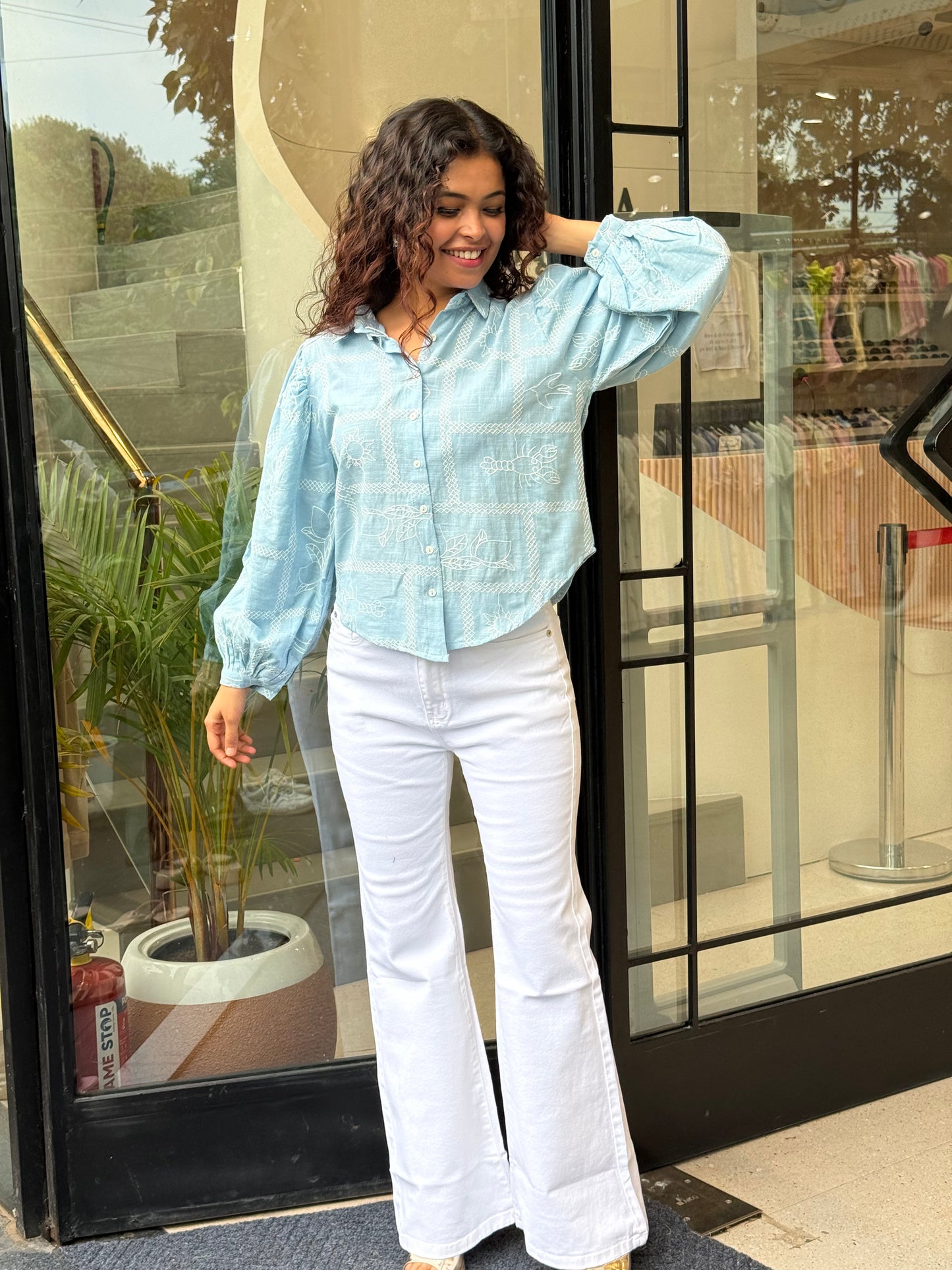 Checks embroidered shirt