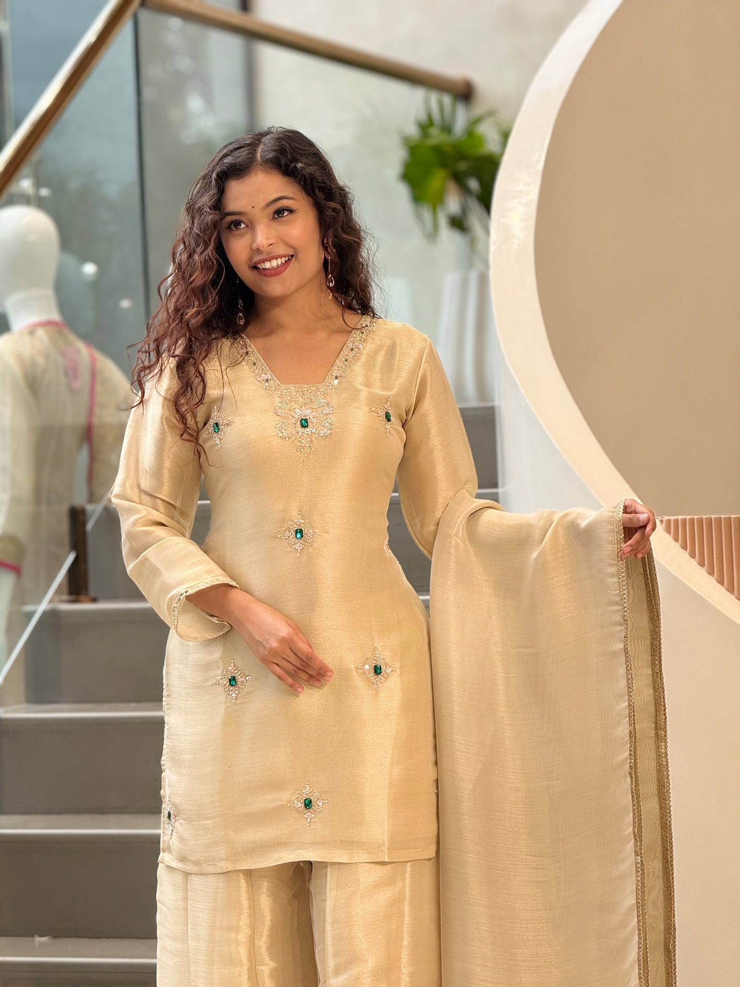 Silk Blend 3-Piece Suit Set with Dupatta