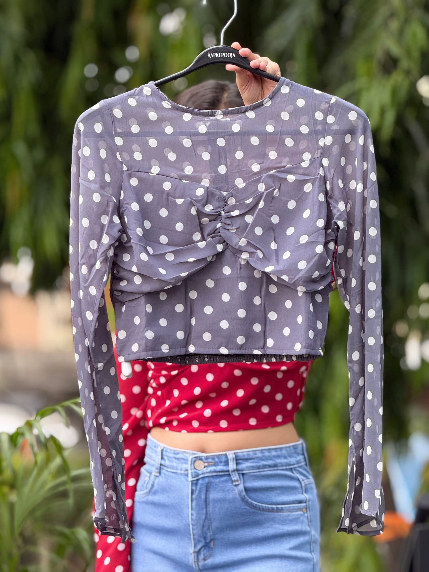 polka dot bell sleeve partywear top