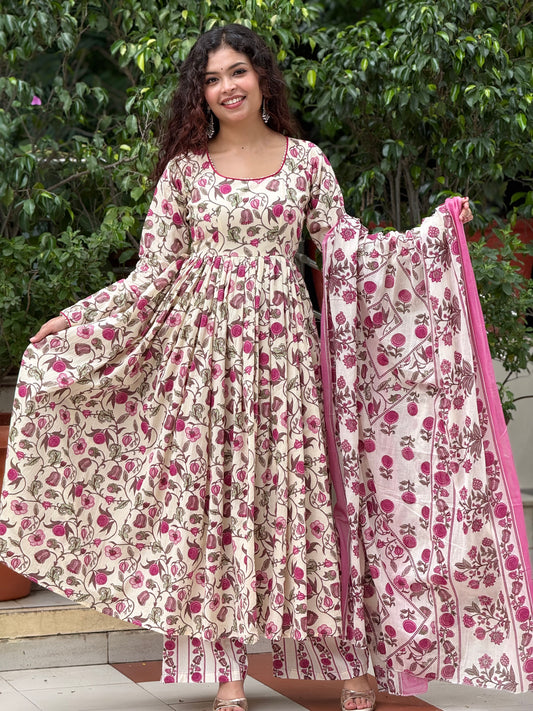 Anarkali full sleeves cotton suit set