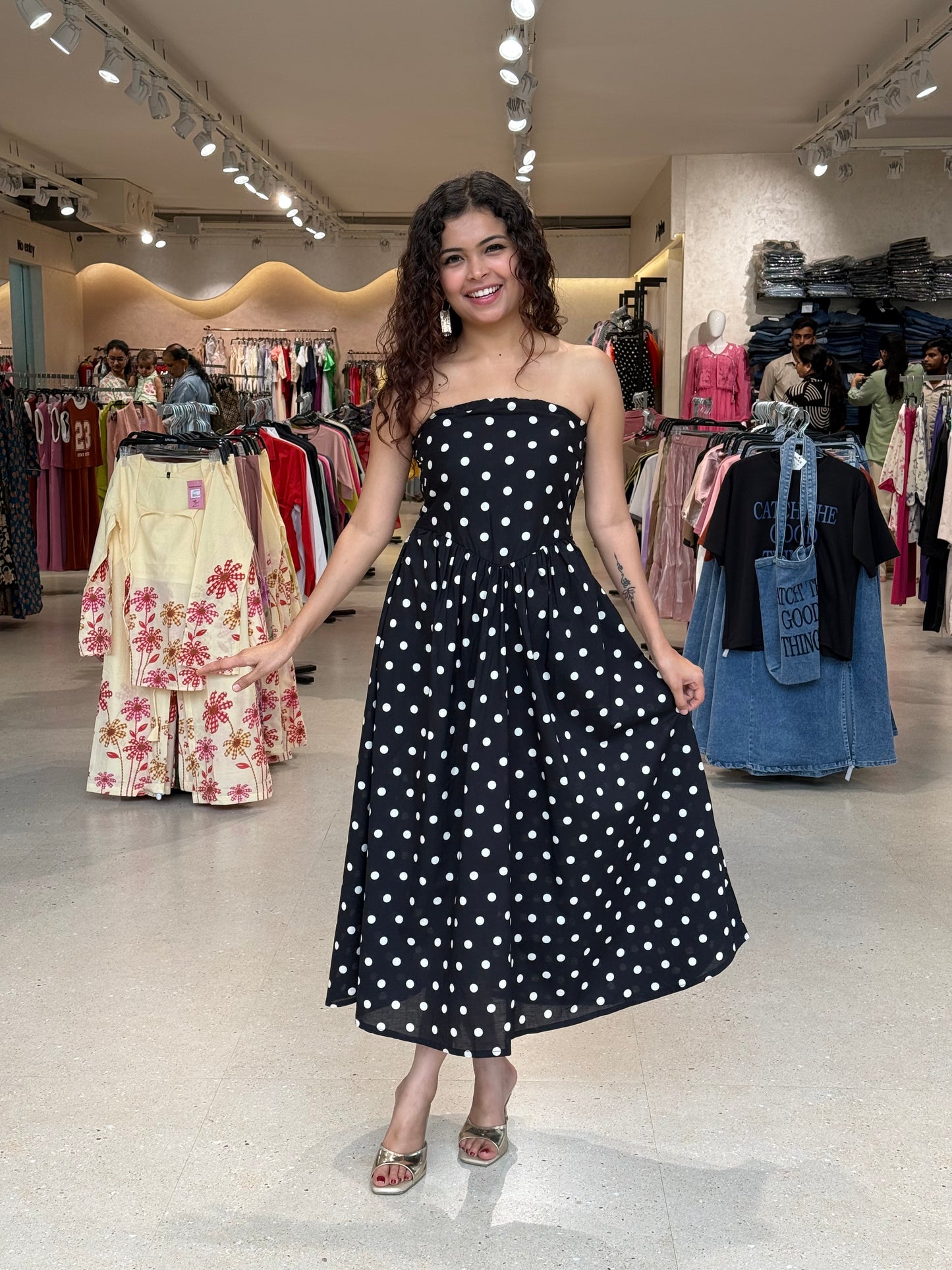 Polka dot tube one piece dress