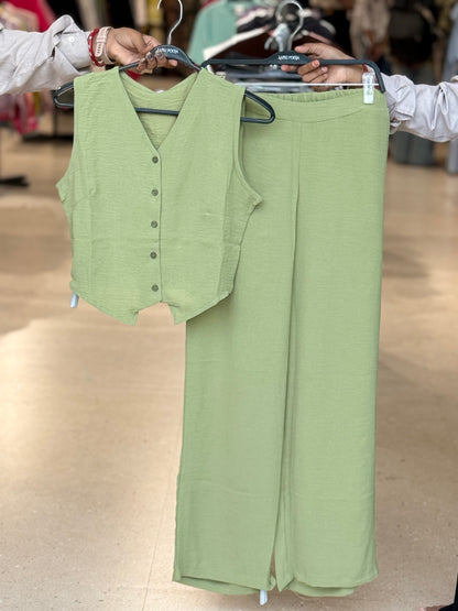 Waistcoat Top & Wide-Leg Trouser Co-Ord Set