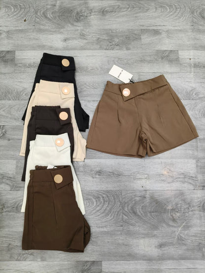 Women’s High-Waist Tailored Shorts with Statement Button