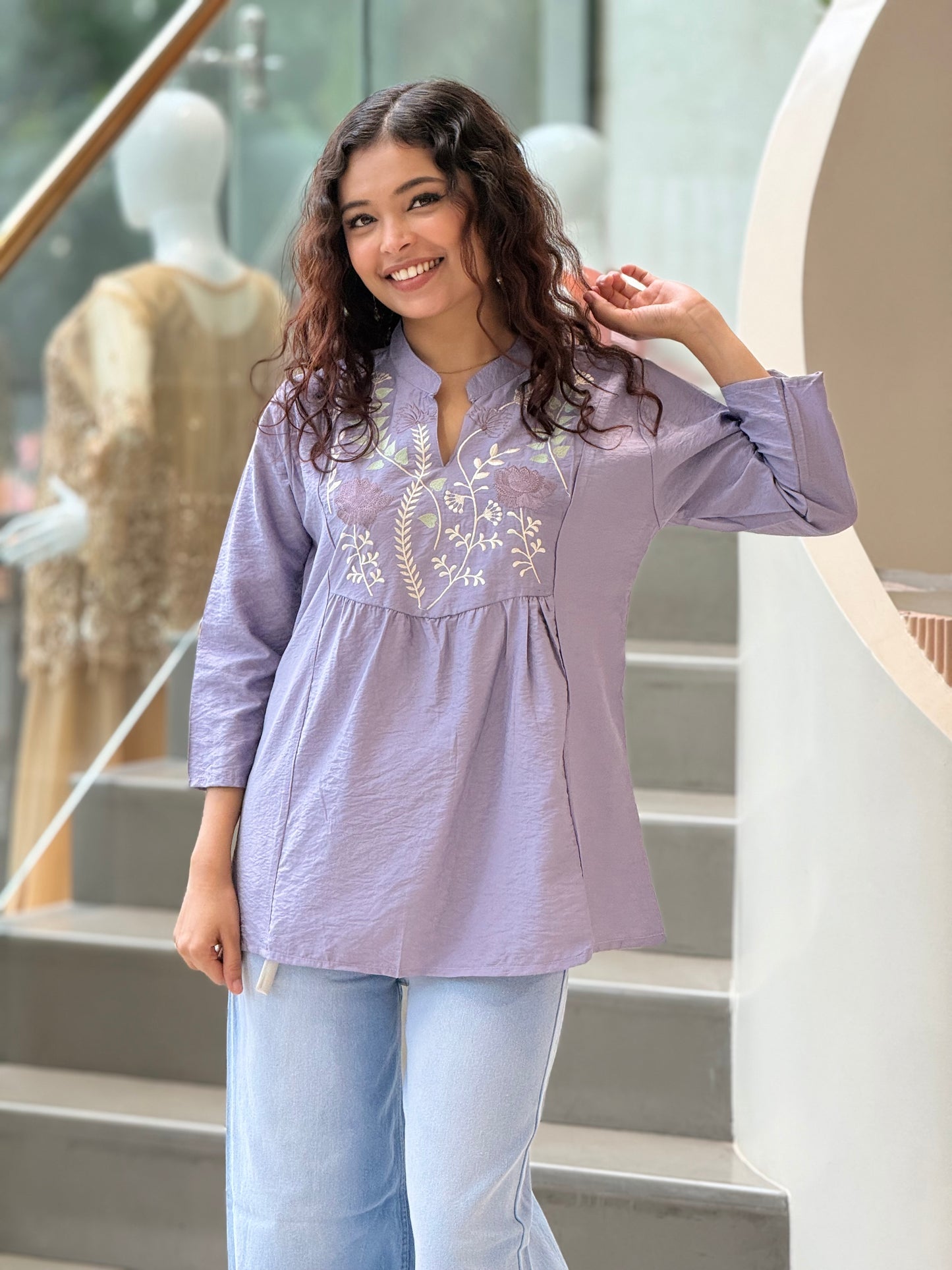 Neckline embroidered top