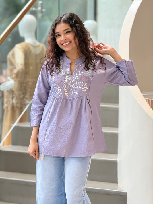 Neckline embroidered top