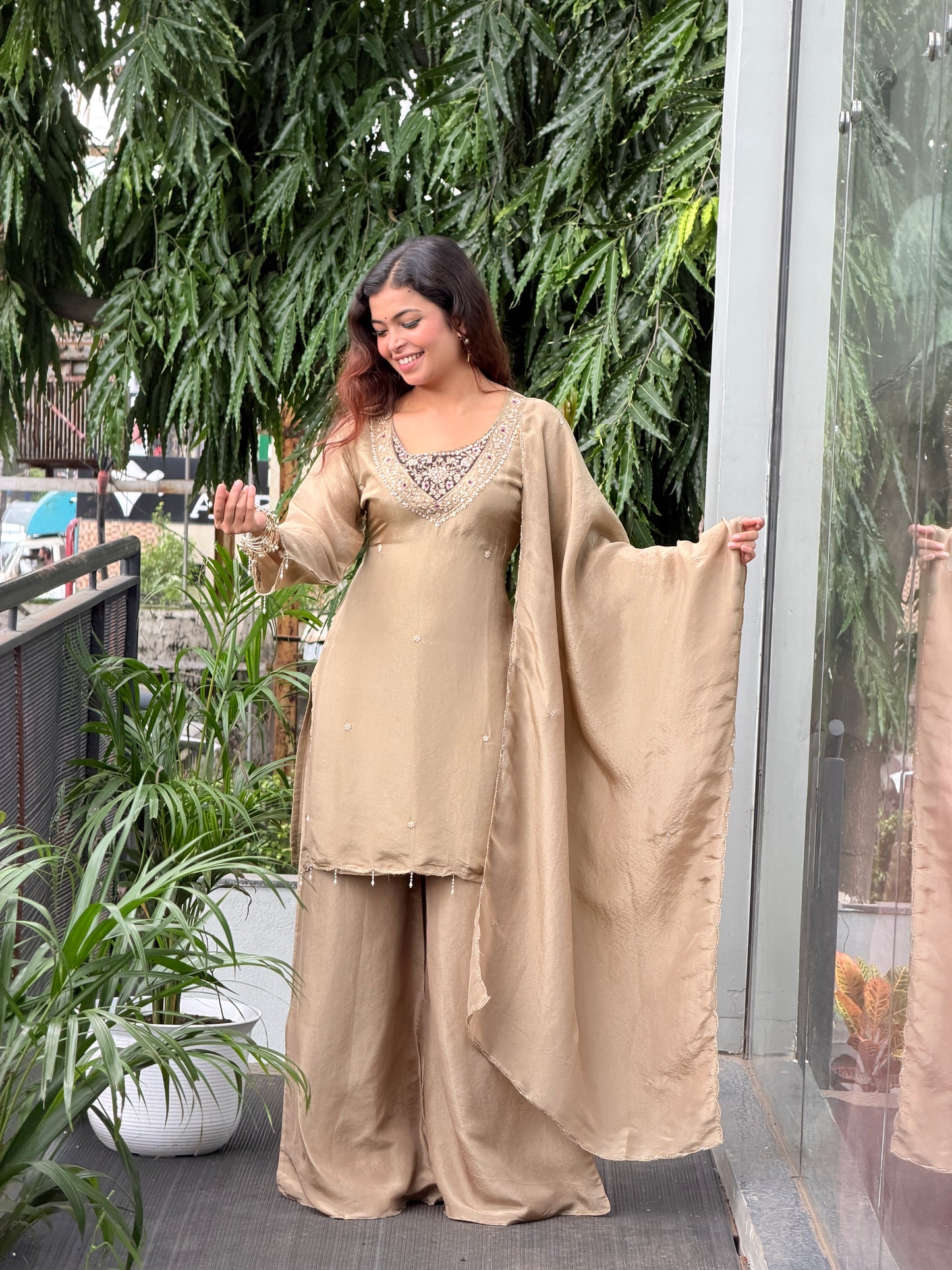 stone neckwork 3 piece partywear suit set