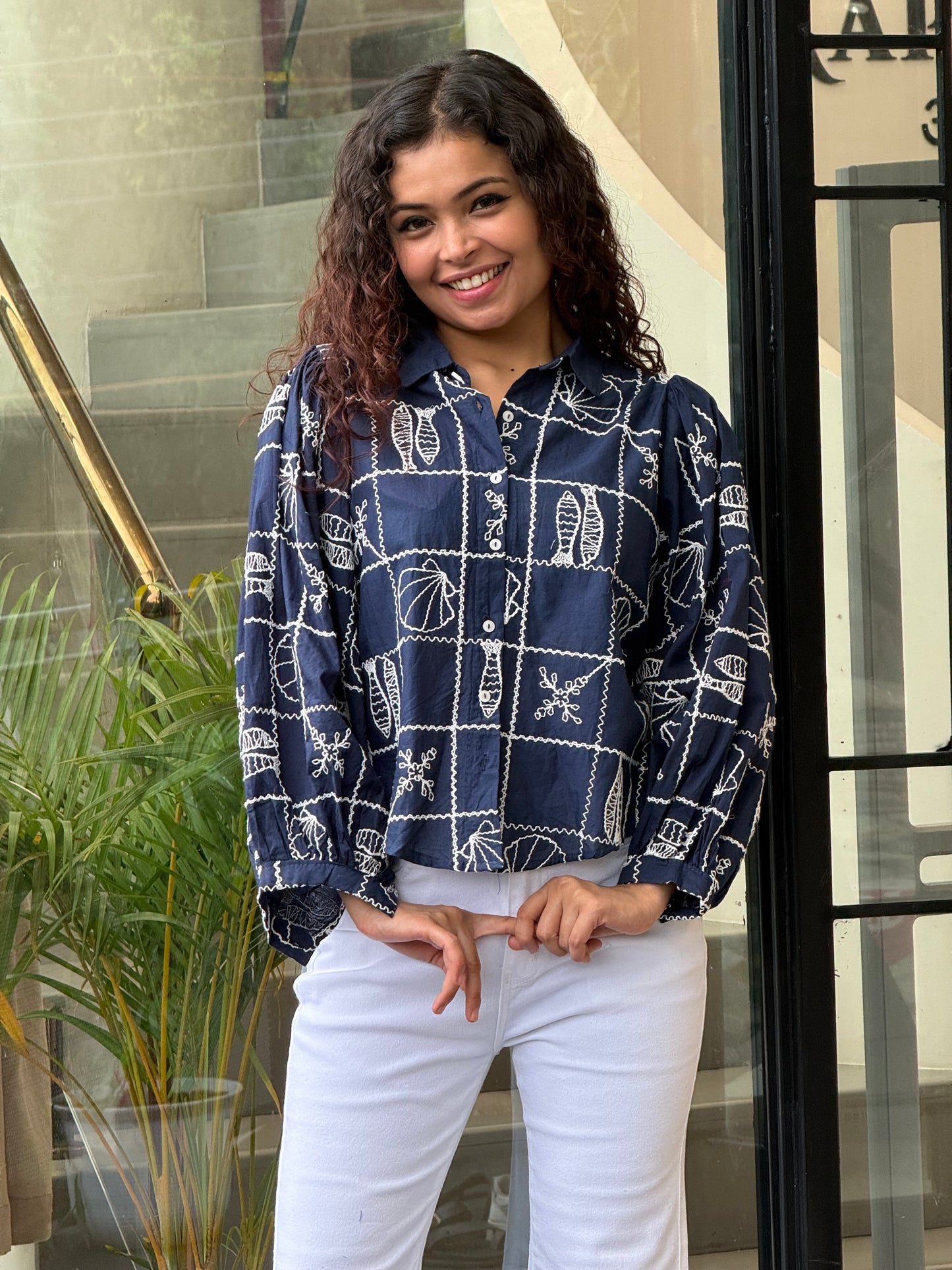 Checks embroidered shirt