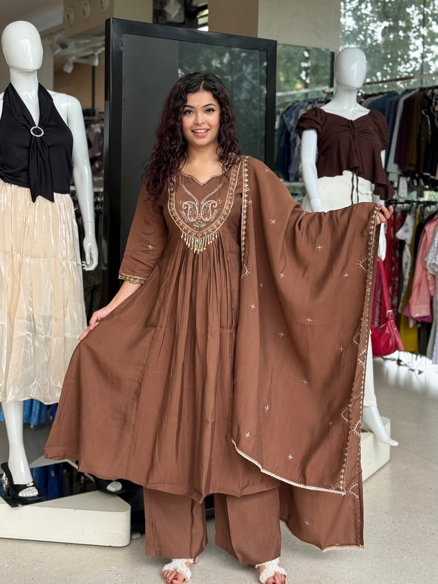 partywear neck stone work 3 piece suit set