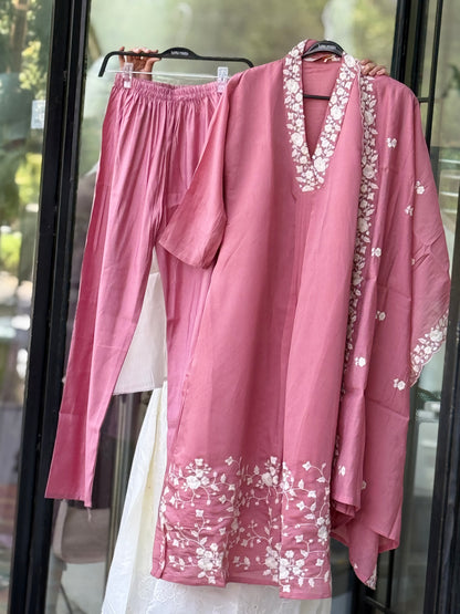 Embroidered Kurta Pant Set with Matching Dupatta for Women
