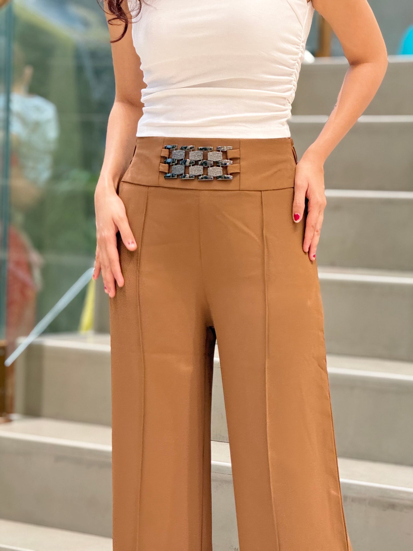 High waisted inbuilt broach flare pants