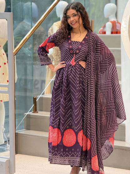Bandhani print 3 piece suit set