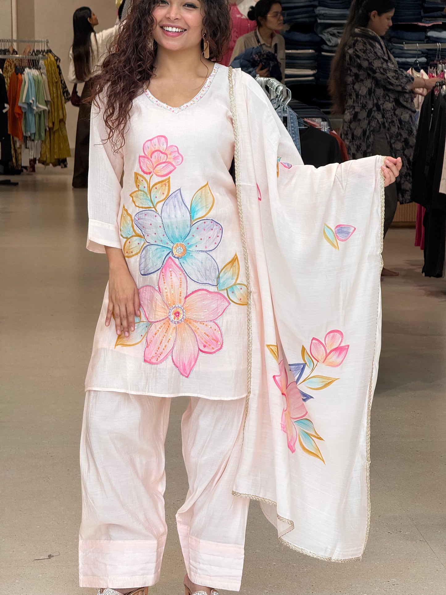 Printed stone sequence partywear three piece suit set