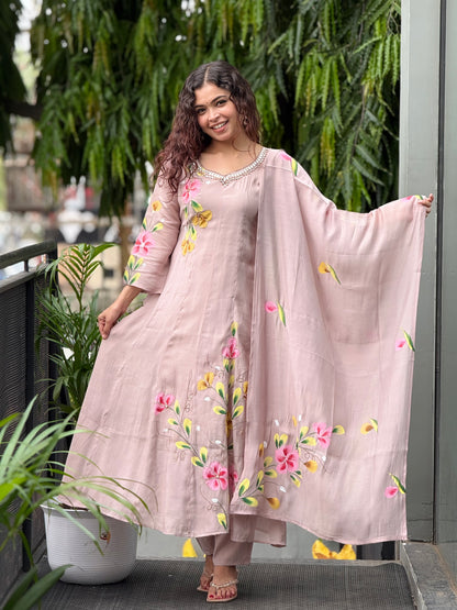 Floral print party wear 3 piece suit set