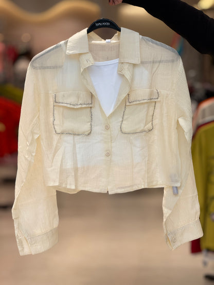 partywear stone work see through shirt